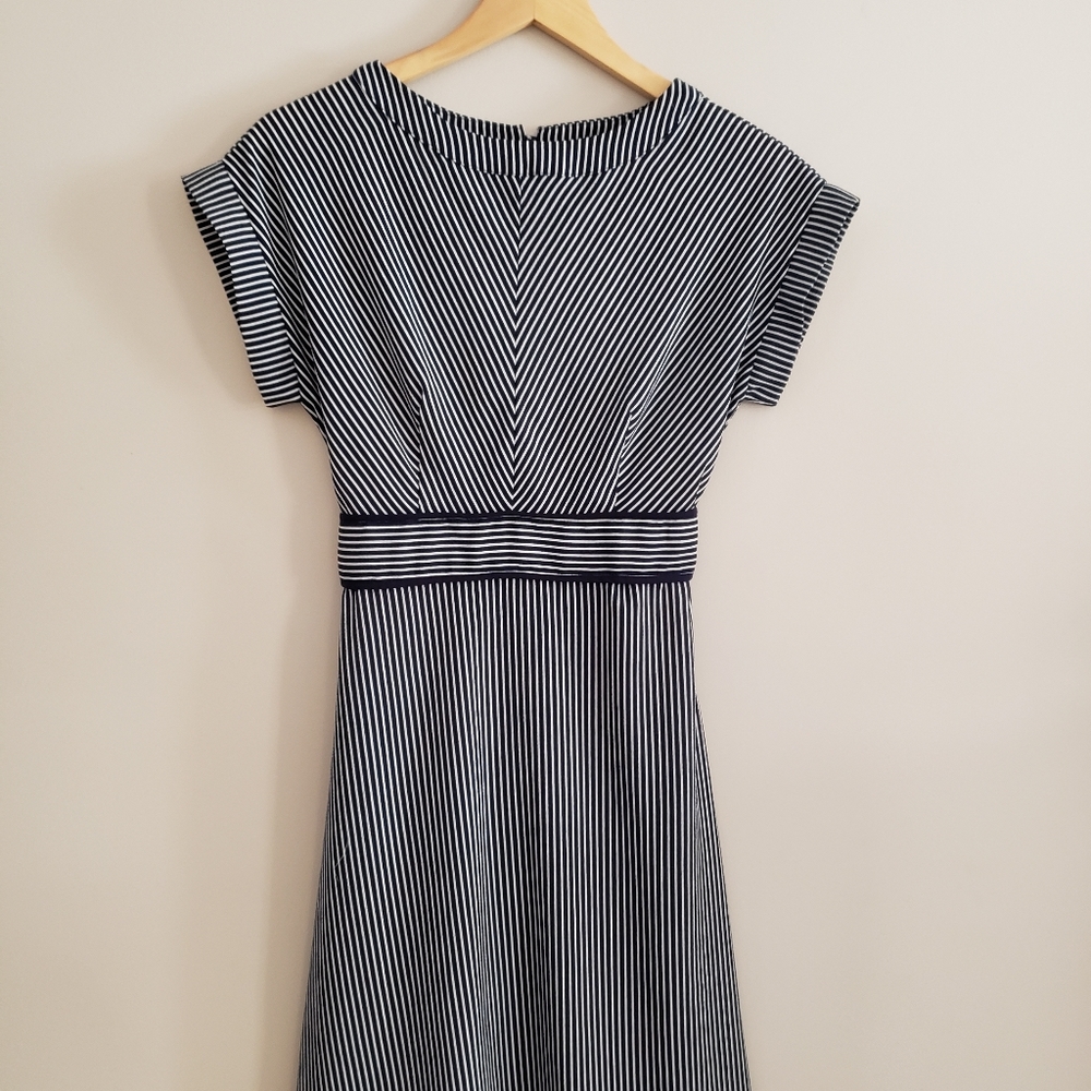 A-line vintage inspired blue stripe dress